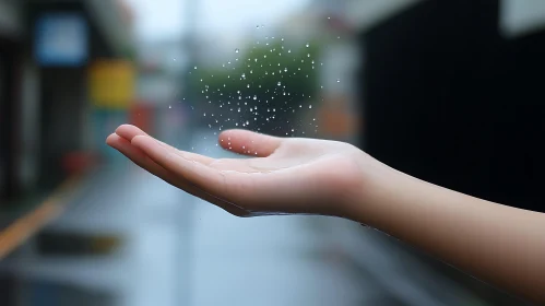 Hand Catching Rain - Serene Stillness