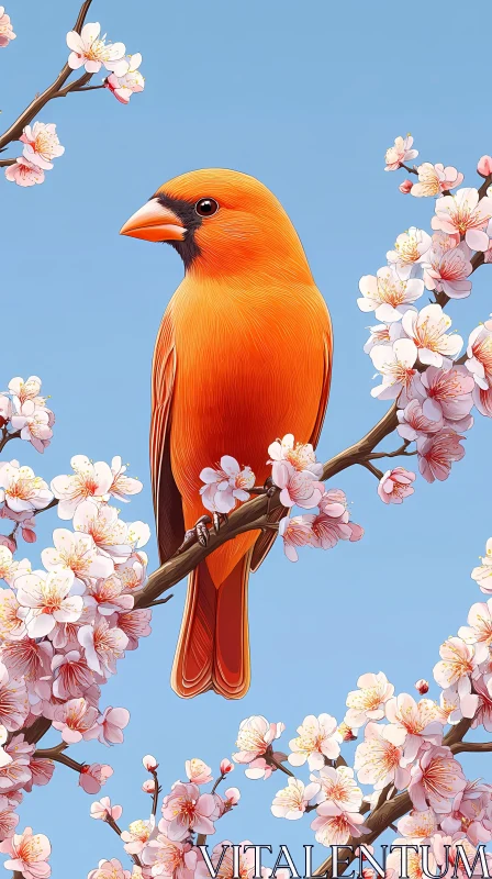 Springtime Bird and Blossoms AI Image