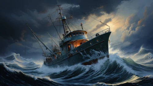 Captivating Painting of a Boat in Turbulent Waters | Realistic Chiaroscuro Art