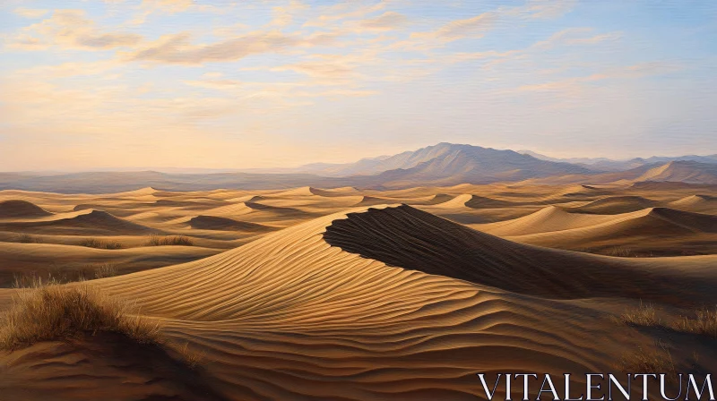 AI ART Golden Sand Dunes at Sunset in a Vast Desert