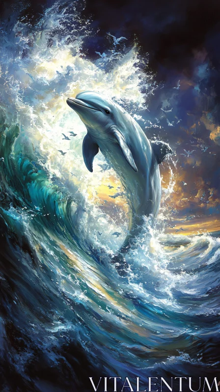 AI ART Dolphin Amidst Ocean Waves