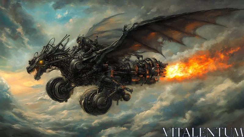 AI ART Mechanical Dragon Flight Above the Clouds