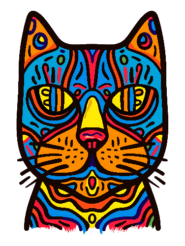 POD Design Colorful Cartoon Cat Illustration with Orange Eyes