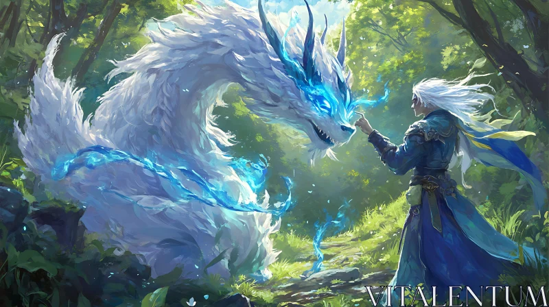 AI ART Mystical Dragon Encounter in Verdant Woods