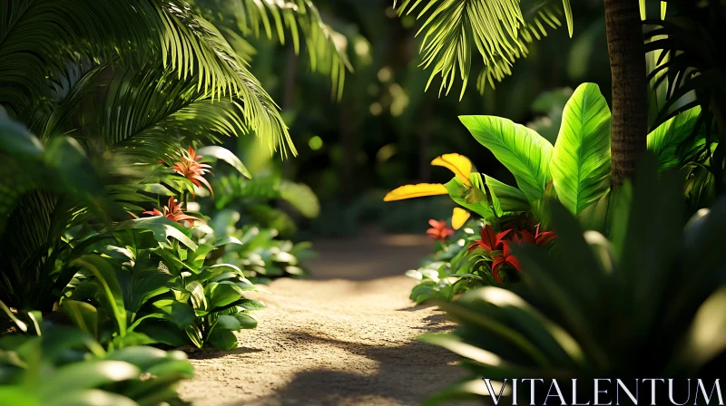 Tropical Pathway Drenched in Sunlight AI Image