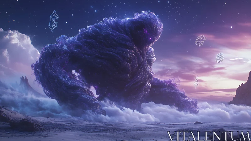 Abstract Purple Monster in Dreamy Landscape AI Image