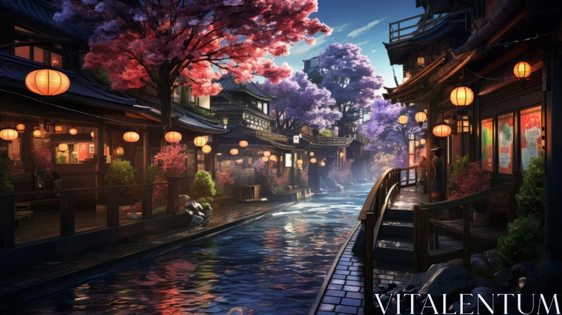 Dreamlike Cityscape with Cherry Blossoms - Anime-Inspired Artistry AI Image