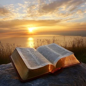 Book on Stone at Sunset