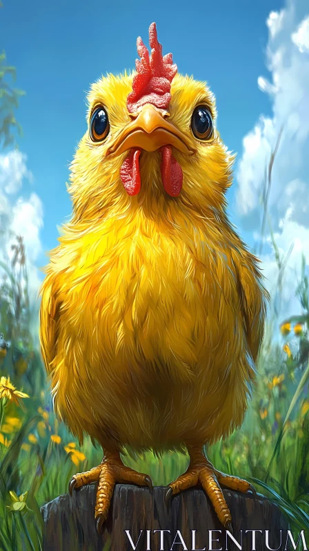 Cute Yellow Chick in a Meadow AI Image