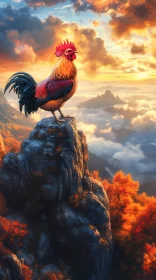 Rooster at Sunrise on Cliff