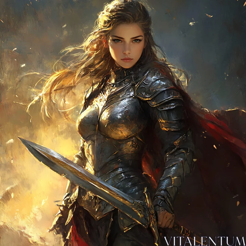 AI ART Female Knight Ready for Battle