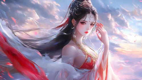 Ethereal Woman in Traditional Dress