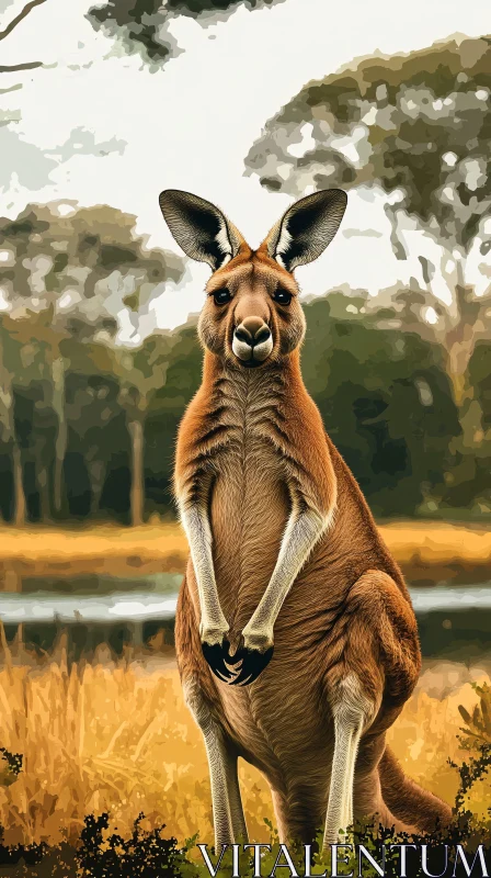 Poised Kangaroo Amidst Nature AI Image