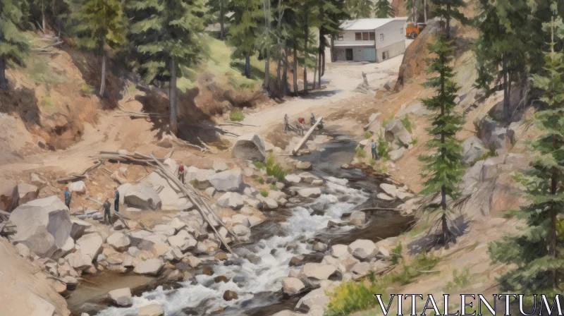 Hyperrealistic Oil Painting of a Serene Creek AI Image