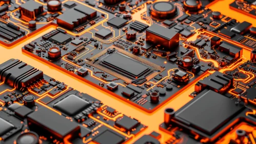 Intricate Orange Electronic Board with Electronic Components | Stunning Visuals