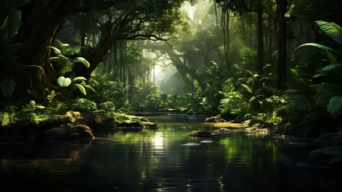 Lush Green Jungle Forest with River - Exotic Tropical Landscape