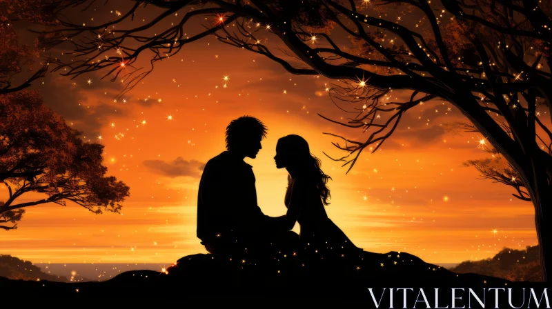 Romantic Love in Fairy-Tale Sunset - Artistic Wallpaper AI Image