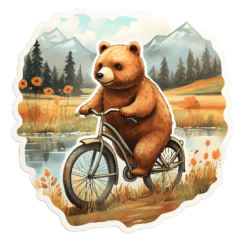 Watercolor Illustration of a Friendly Bear Riding a Bicycle POD Design