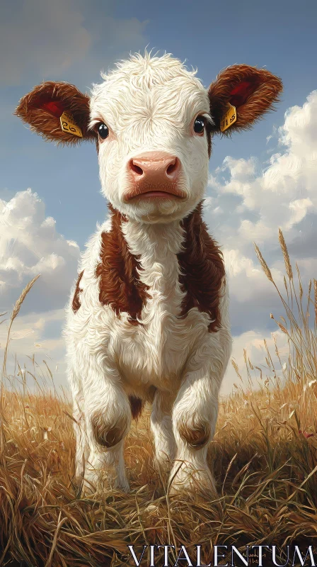 Young Calf in a Meadow AI Image