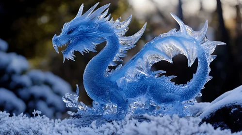 Translucent Ice Dragon on Snowy Ground