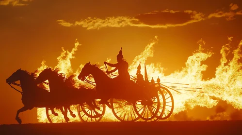 Silhouette of Horses Pulling a Chariot through Flames