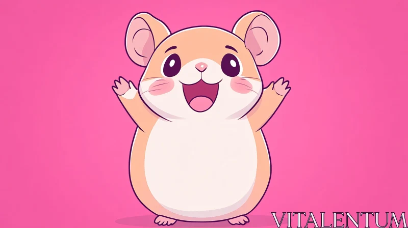 Cute Hamster Cartoon on Pink Background AI Image