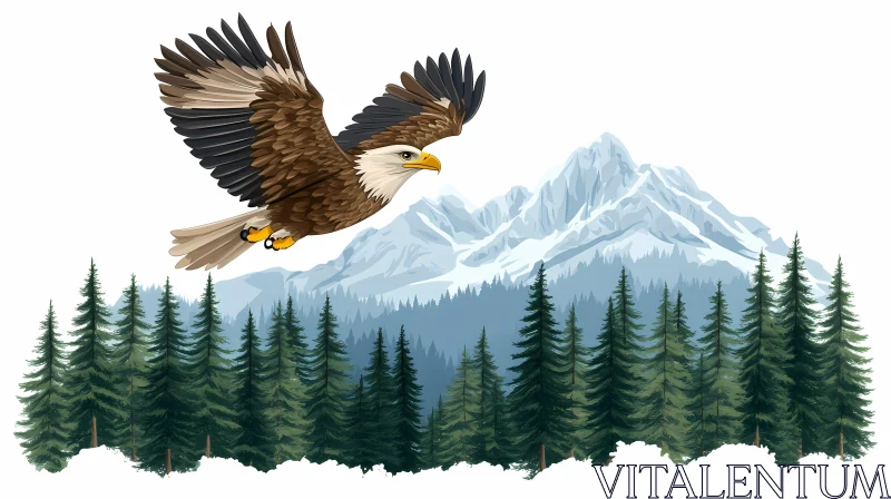 AI ART Eagle in Flight Above Scenic Forest