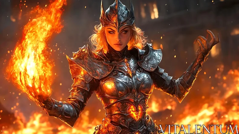 Woman Warrior Commanding Fire AI Image