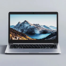Silver Laptop with Mountain Vista on Screen