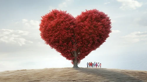 Red Heart Tree on a Hill