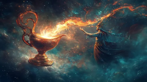 Enchanting Genie and Magic Lamp Scene