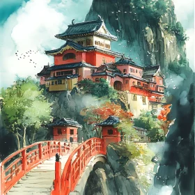 Asian Temple on Mountain Peak