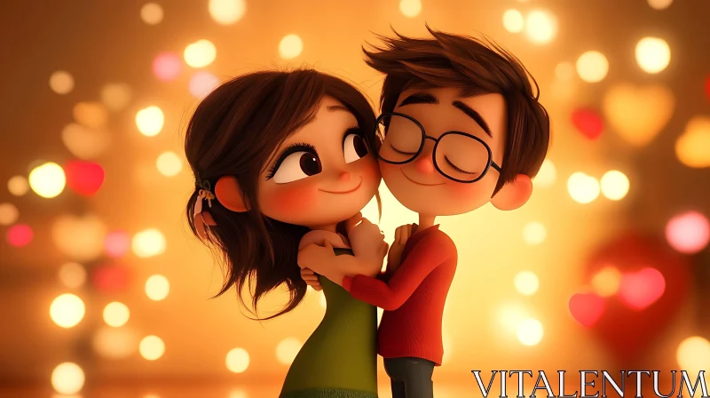 Animated Couple in Loving Embrace AI Image