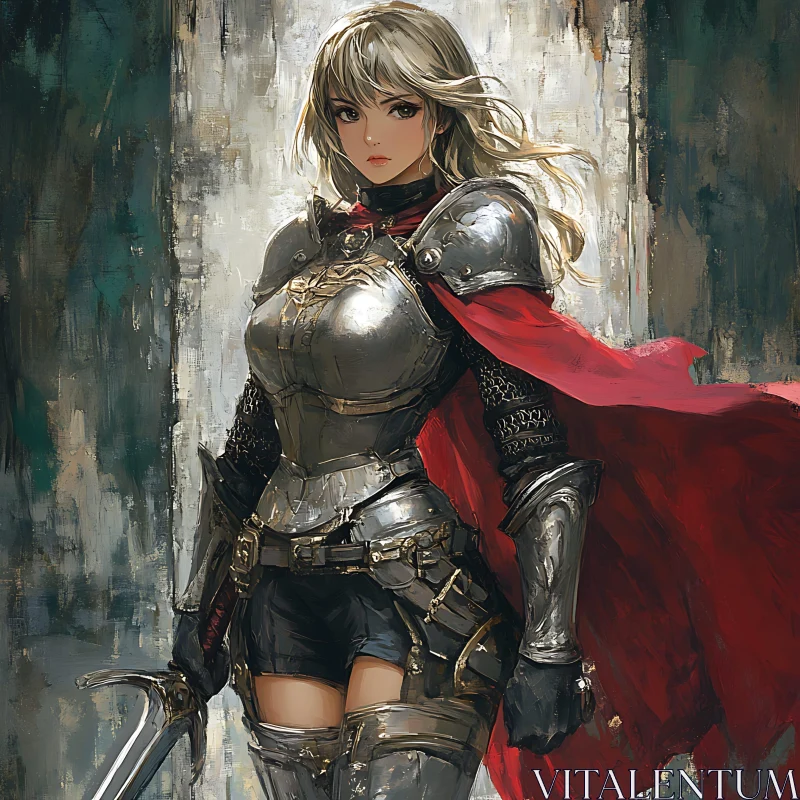 AI ART Female Knight with Sword and Cape