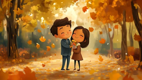 Cartoon Couple in Autumn