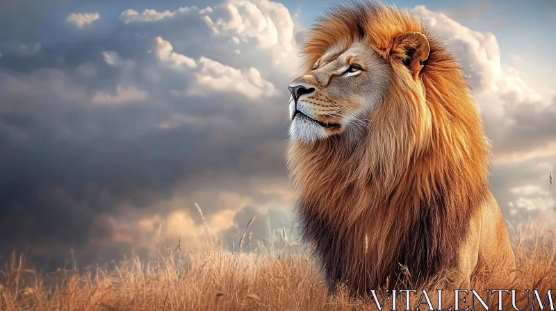 Regal Lion Amidst Dramatic Skies AI Image