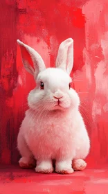 Adorable Fluffy Rabbit Against Red Background