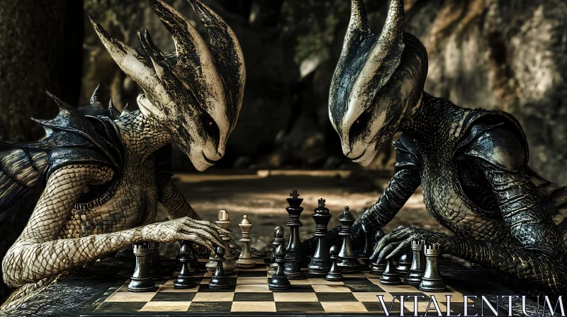 AI ART Chess Game with Reptilian Aliens