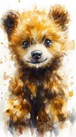 Playful Bear Cub Watercolor Painting