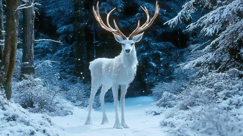 Magical White Deer with Glowing Antlers