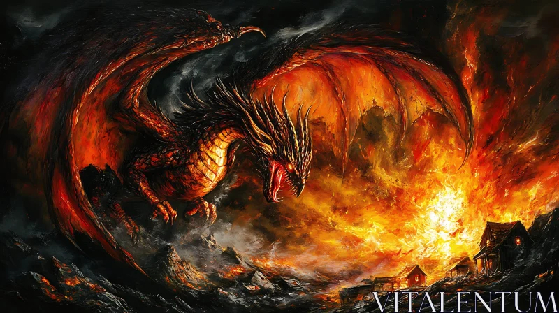 AI ART Dragon's fiery devastation