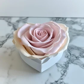 Romantic Pink Rose in White Heart Box