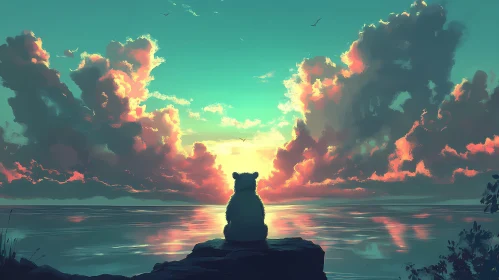 Contemplative Bear Watching Sunset