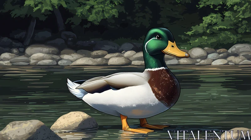 AI ART Mallard Duck by Riverside