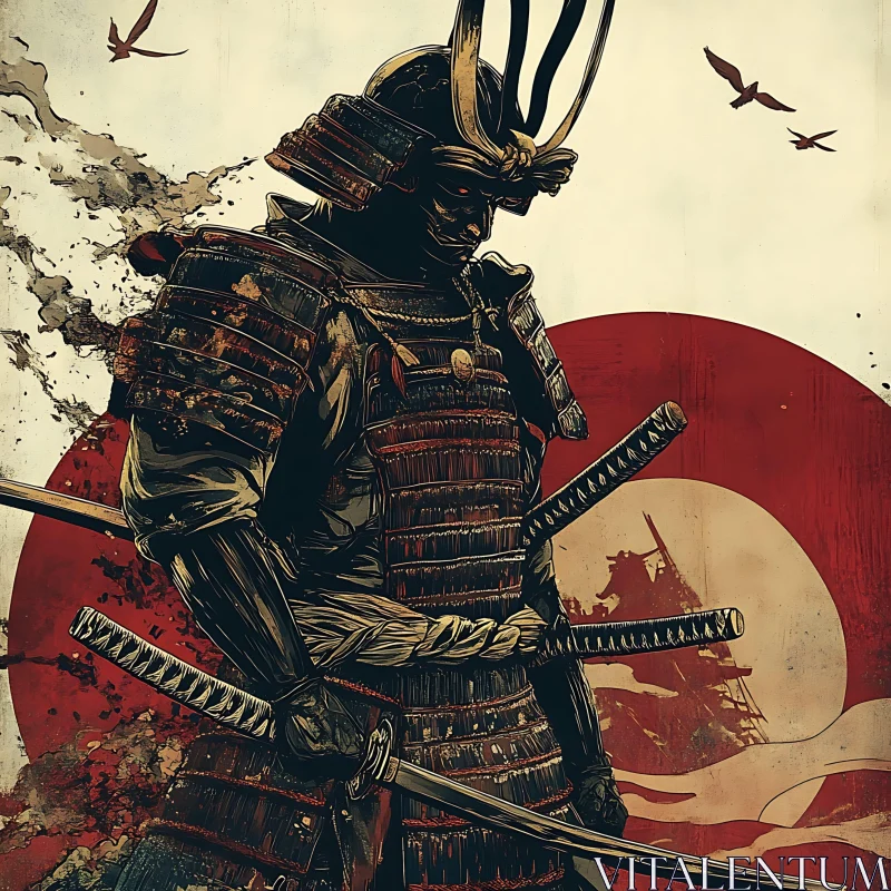 AI ART Japanese Samurai Warrior with Katana Swords