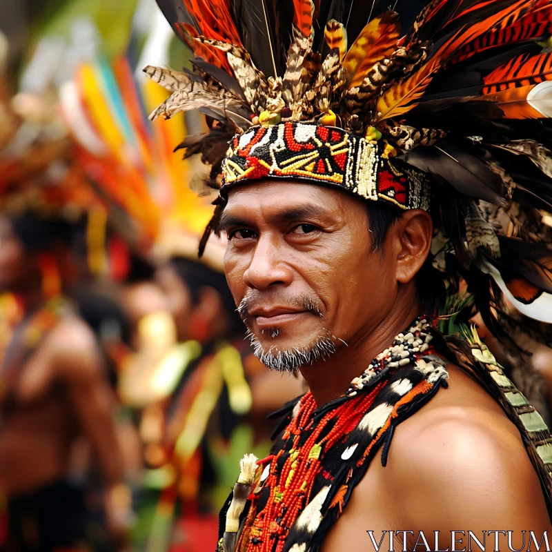 AI ART Indigenous Man with Feathered Headpiece