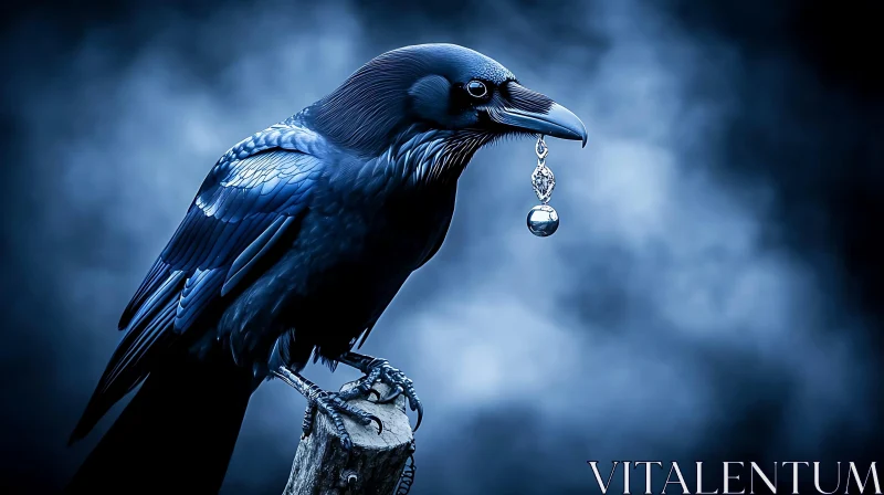 Raven with Silver Pendant AI Image