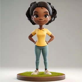 Stylized Cartoon Girl on Grassy Platform