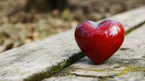 Red Heart Resting on Rustic Wood