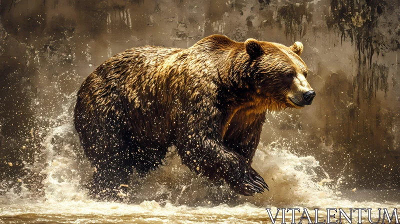 AI ART Wild Bear Splashing